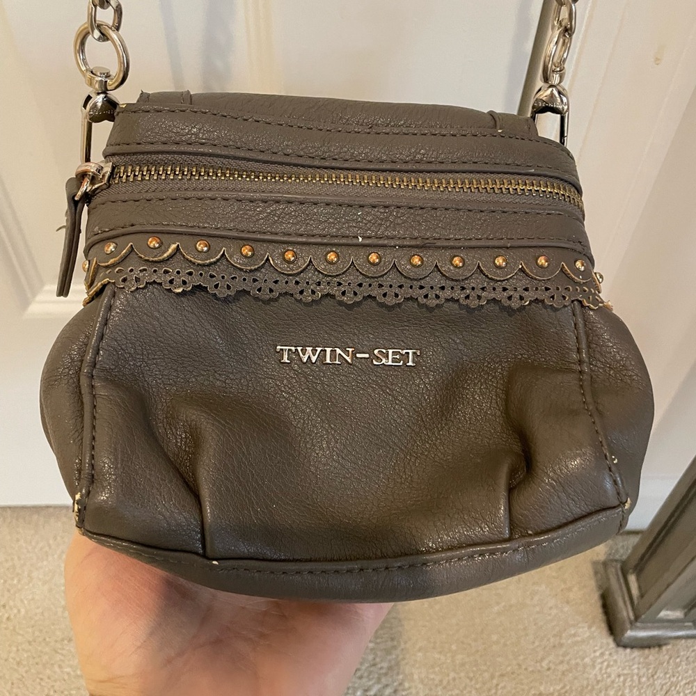 Twin-Set Gray Leather Crossbody Bag